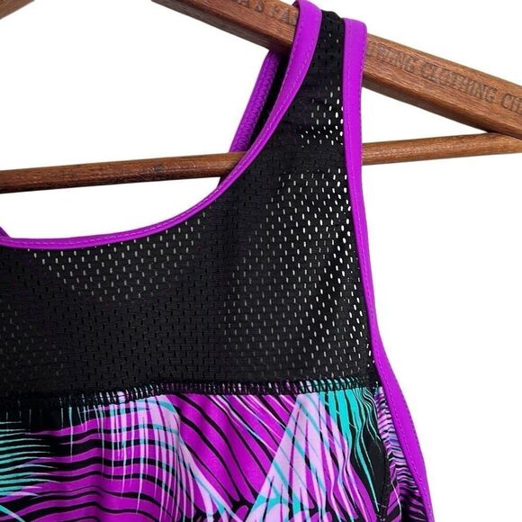 ZeroXposur Tickle High Neck Mesh Racerback One Piece Swimsuit Purple 8 - Picture 4 of 7